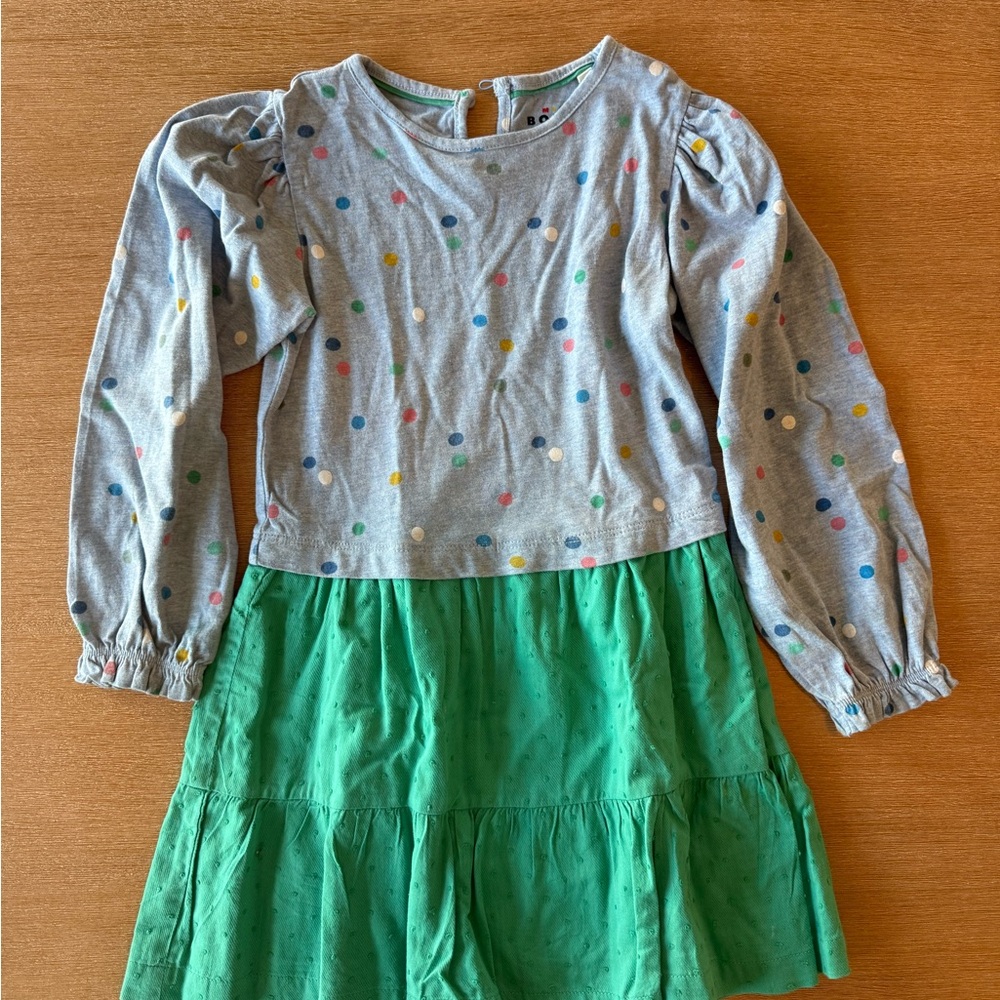Mini Boden Gray and Green Polka Dot Dress